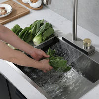 Robinet de salle de bain moderne en laiton à poignée unique, à montage sur plan, avec douchette extractible, cartouche céramique, finition noircie, monotrou