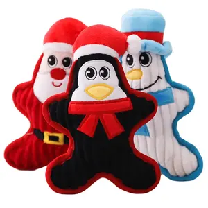 高品质耐咬面料圣诞圣诞企鹅雪人造型吱吱狗毛绒玩具宠物耐用咀嚼玩具