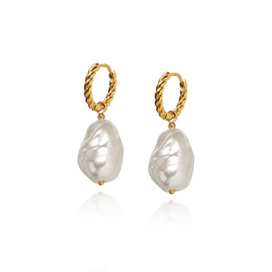 Women's Stainless Steel <b>Gold</b>-Plated Earrings | Baroque Shaped Pearl Twist Ear <b>Buttons</b> Wholesale - Product Image 2