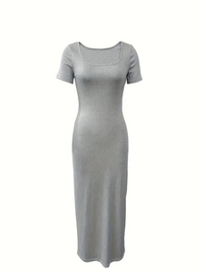 Nuevos <span class=keywords><strong>Vestidos</strong></span> Largos Elegantes de Fiesta en Color Sólido de Manga Corta Vestido Maxi Ceñido Acanalado Sexy <span class=keywords><strong>para</strong></span> Discoteca Primavera Verano <span class=keywords><strong>para</strong></span> Chicas - Product Image 6