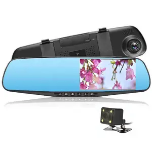2024 superventas 4,3 "LCD 1080P espejo de doble lente coche DVR Dash Cam cámara delantera y trasera FHD grabadora de vídeo-registrador para coche
