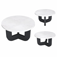 Table basse d'extérieur ronde contemporaine, plateau en marbre de style premium, mobilier de patio minimaliste pour villa de luxe et jardin