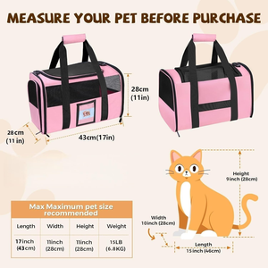 Foldable Oxford Pet Carrier Bag with Zipper Closure Portable Solid Pattern Handheld Dog & Cat Travel <b>Crate</b> for Small Pets - Product Image 2