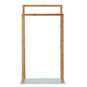Toallero de cristal de bambú plegable portátil, 2 barras de Color de <span class=keywords><strong>madera</strong></span> ajustables duraderas para dormitorio, baño, Hotel, gimnasio, uso al aire libre - Product Image 2