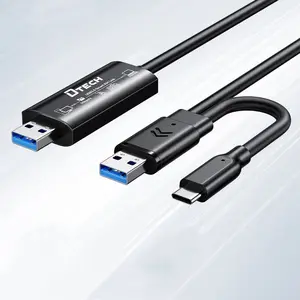 DTECH kabel USB komputer ke komputer, kabel Transfer Data USB 3.0 ke USB-C USB-A, kabel berbagi KM pintar Tautan