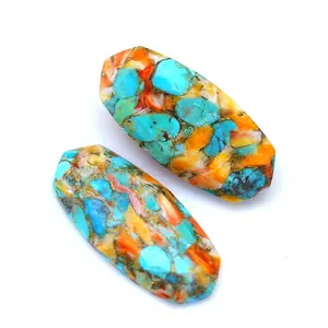 Latest Style Natural Gemstone Raw Material New Colorful Loose Synthetic Stripe Turquoise Stone for Jewelry Making