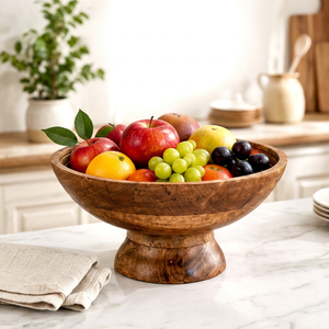 Handmade AcaciaU Wooden Eco-Friendly Fruit <b>Bowl</b> Pedestal Serving <b>Bowl</b> Home Dining Decor Traditional <b>Chinese</b> Style Party - Product Image 1