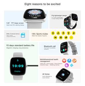 Eleve su experiencia deportiva Smartwatch Pantalla AMOLED de 1,43 "IP68 Impermeable BT Llamadas Monitor de ritmo cardíaco Asistente de voz - Product Image 2