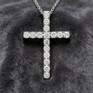 CUSTOM SILVER 10K/14K/18K GOLD PLATED LAB GROWN CVD DIAMOND CLASSIC ENGAGEMENT GIFT SWEATER <b>CHAIN</b> NECKLACE <b>CROSS</b> PENDANT - Product Image 2
