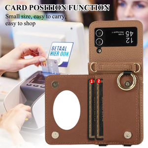 Étui portefeuille en cuir à bandoulière pour Samsung <span class=keywords><strong>Galaxy</strong></span> <span class=keywords><strong>Z</strong></span> <span class=keywords><strong>Flip</strong></span> 6 5 4 <span class=keywords><strong>3</strong></span> 5G porte-anneau longue lanière Flip5 <span class=keywords><strong>pochette</strong></span> - Product Image 2