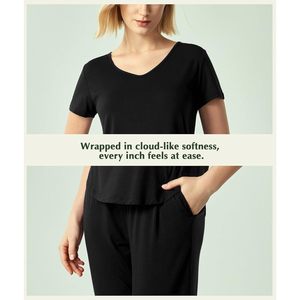 Conjunto de Pijama Personalizado al por Mayor para Mujer, Top de Manga Corta y Pantalones Capri de Bambú, Dos Piezas, Ropa Casual para Estar en Casa, Ropa de Dormir para Mujer - Product Image 3