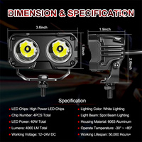 Projecteurs de travail LED pour voiture de 3,6 pouces, faisceau spot, étanches IP67, en aluminium, 20W, haute puissance, pour tout-terrain