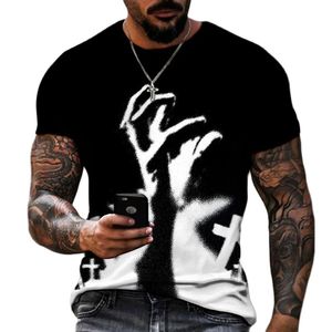 핏스피 남성 티셔츠 신 종교 그리스도 예수 십자가 3D 프린트 힙합 루즈핏 반팔 스트릿웨어 오버사이즈 빈티지 티셔츠 - Product Image 6