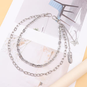 <b>Feather</b> Butterfly Tassel Pendant Double Layer Metal Trouser Chain Unisex Waist Chain Hip Hop Fashion Jewelry White K Tibetan - Product Image 4