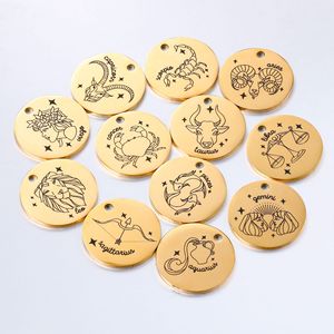 Segni fai da te per collana braccialetto che fanno ciondoli in acciaio inossidabile 12 ciondolo zodiaco placcato oro 18 carati zodiaco per la creazione di gioielli - Product Image 1
