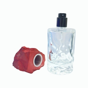 Flacon de parfum en verre rond vide personnalisé avec couvercle en pierre rouge - Product Image 3