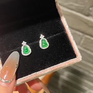 Boucles d'oreilles pendantes pour femmes en argent pur S925, style chinois, nouvelle gourde, jade vert, luxe léger - Product Image 3