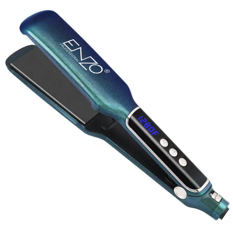 ENZO-plancha de pelo profesional de calentamiento rápido para salón de belleza, alisador de pelo profesional con pantalla LCD digital, color azul pavo real, 2023