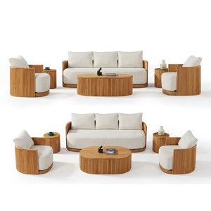 Divano a U in Teak Massiccio YORLLA, Sezionale in Legno Scanalato con Cuscini Bianchi, <span class=keywords><strong>Arredamento</strong></span> da Esterno B2B - Product Image 5