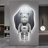 Moderne Art Déco Ours Mur Art Peinture Toile Nature Morte avec Lumières LED pour Salon Décor