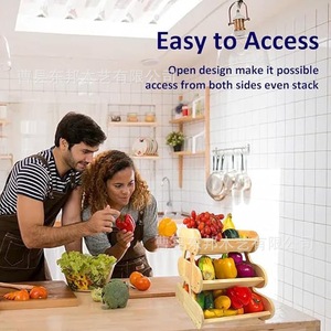 Cesta de Almacenamiento de Frutas de Madera, Estante Multiusos para Verduras, Organizador de Encimera de Cocina, Diseño de Madera Maciza Ecológica - Product Image 1