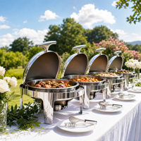 Ensemble de réchauds de luxe à couvercle roulant, chauffe-plats commerciaux en acier inoxydable pour buffet avec supports à combustible, équipement de restauration