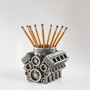 FQ Resin Silver V8 Engine Shaped High Quality Customized Logo <b>Pen</b> <b>Holder</b> Creative <b>Desk</b> /Organizer Office Art Gift 15x12x10cm - Product Image 3