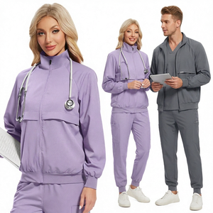 Blouse médicale pour femme, fermeture éclair sur le devant, col montant, manches longues, tenue de travail pour infirmière, poignets élastiques, poche, uniforme - Product Image 1