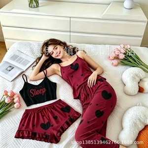 Conjunto de Ropa para el Hogar de Cuatro Piezas, Estilo 2026, con Diseño de Estampado de Corazones, Camisola y Pantalones Cortos Dulces, Pijama 7707 - Product Image 5