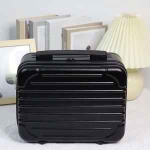 Qihui <b>Professional</b> <b>Makeup</b> Case Black Pc Material Zipper Closure Portable Cosmetic <b>Bag</b> With Soft Handle Stripe Pattern - Product Image 4