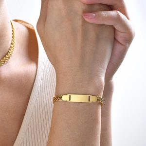 Personalized Engravable Stainless Steel Curved Bar Bracelet Gold & Steel Color Custom <b>Name</b> Jewelry Unisex Fashion Gift Bracelet - Product Image 6