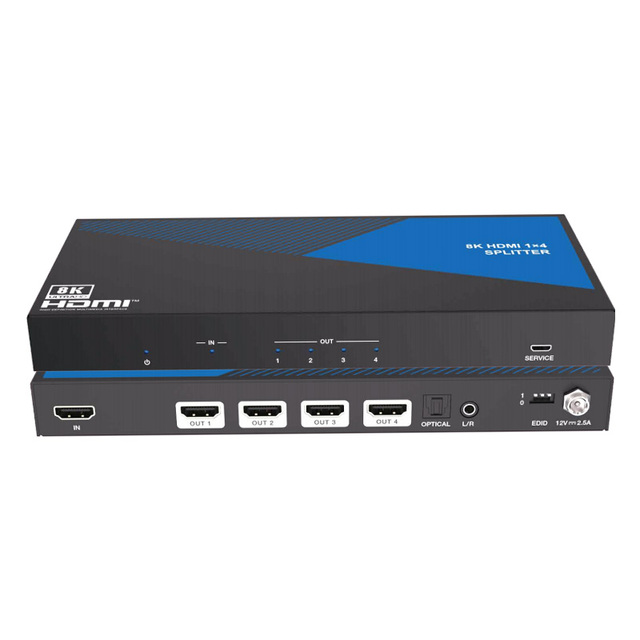 8K 1x4 HDMI Splitter 1 Input 4 Output HDMI Splitter with Audio De-Embedding & EDID