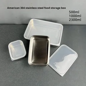 Caixa de Armazenamento em Aço Inoxidável 304 com Tampa, Container de Alimentos para Refrigerador, Caixa Bento Selada para Preparação de Refeições - Product Image 2
