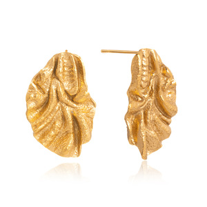 Irregular Gold Tone Stud Earrings Titanium Steel Post Fashion Jewelry For Women - Product Image 1