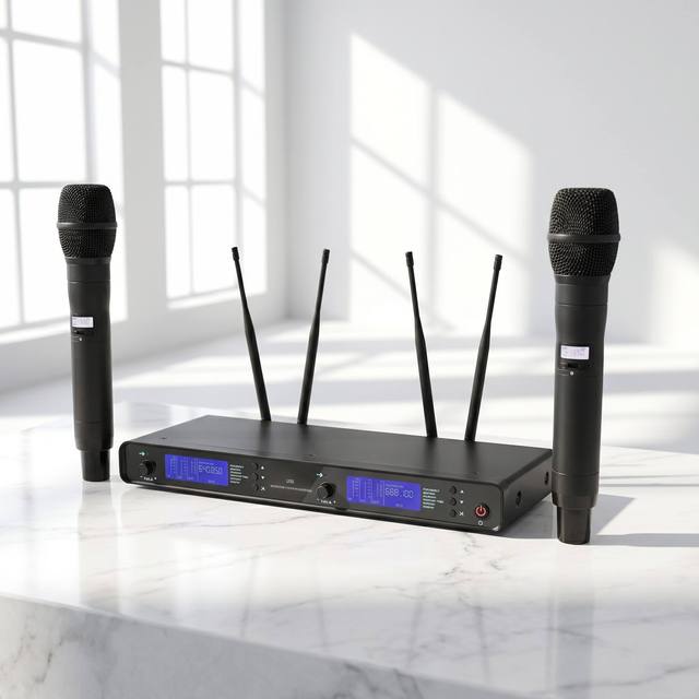 Professional UHF Dual Channel Wireless Microphone System True Diversity Long Range Stage Performance Mic