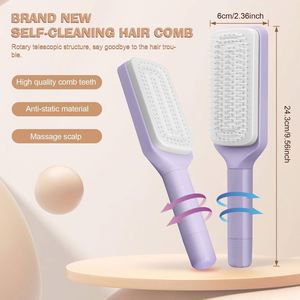 Custom Private Label Hair Extensions Detangler Scalp Massage <b>Brush</b> Detangling Hairbrush Rotary Handle Self Cleaning Hair <b>Brush</b> - Product Image 3