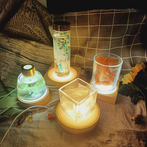 Dessous <span class=keywords><strong>de</strong></span> <span class=keywords><strong>verre</strong></span> lumineux Led avec Base en bois pour boissons, lampe <span class=keywords><strong>de</strong></span> nuit, support en bois pour images en <span class=keywords><strong>verre</strong></span> <span class=keywords><strong>de</strong></span> cristal - Product Image 4