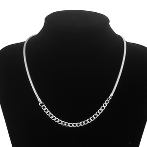 Collier en acier inoxydable à chaînes mixtes, chaîne serpent et chaîne gourmette, fermoir à ressort à bascule, chaîne de clavicule minimaliste 1189 - Product Image 1
