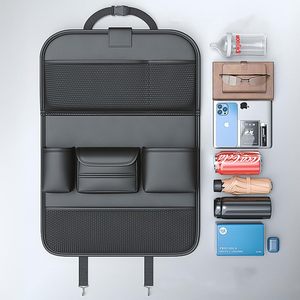 Fabrieksopmaat gemaakte 2-delige luxe auto achterbank organizer van kunstleer, waterdicht, opklapbaar tafeltje, op maat gemaakte kleur, OEM merk - Product Image 1