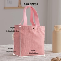 Sac fourre-tout en velours côtelé personnalisé avec nom brodé en chenille, lettrage 3D doux, mini sac à fermeture à bouton-pression avec breloque florale