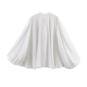 Chemisiers à manches longues décontractés à imprimé <span class=keywords><strong>pois</strong></span> blancs à col rond pour femmes - Product Image 2