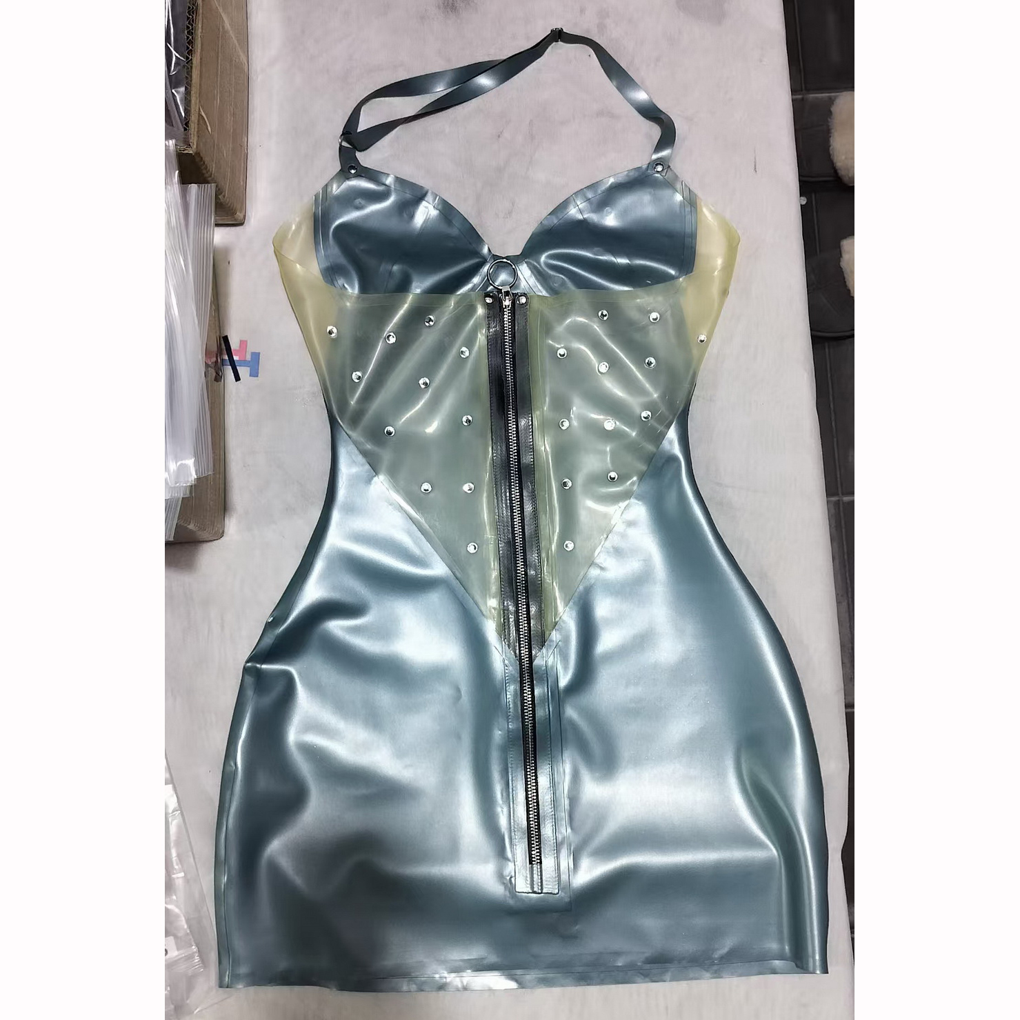 strapless open back dress Strapless Navy Blue/Burgundy Prom Dress with Leg Slit, Navy Blue/ Wine –  jbydress main image 0