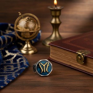925K Sterling Silver Ottoman Dirilis Sword Blue Enamel <b>Men</b> <b>Ring</b> - Product Image 3