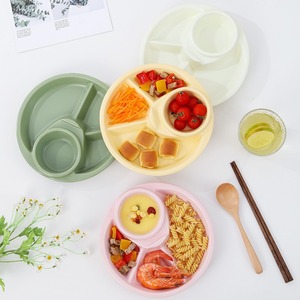 Assiette compartimentée pour enfants couleur crème avec bol à sauce, contrôle des portions, plat d'alimentation pour bébé - Product Image 3