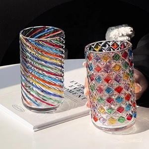 Creativo colorido rayado girasol en relieve vidrio <span class=keywords><strong>Murano</strong></span> beber jugo taza vaso apilable diamante whisky vidrio - Product Image 2