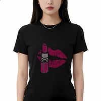 Transferts thermocollants personnalisés en strass pour T-shirts, motifs de rouge à lèvres en strass