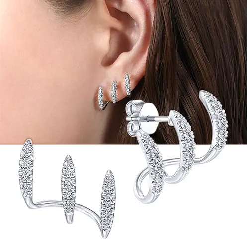 Korea Simple sliver gold color Pendant Earrings Fashion 925 Silver Needle ear clip claw shape cheap Diamond Earrings Women