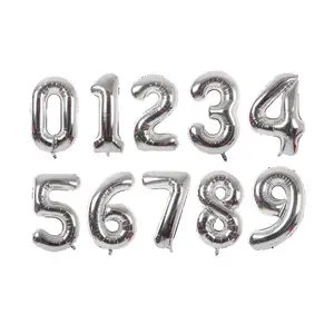 हॉट सेल बर्थडे पार्टी की सजावट 32 इंच नंबर के बैलून सिल्वर बड़े डिजिटल हीलियम गुब्बारे की आपूर्ति
