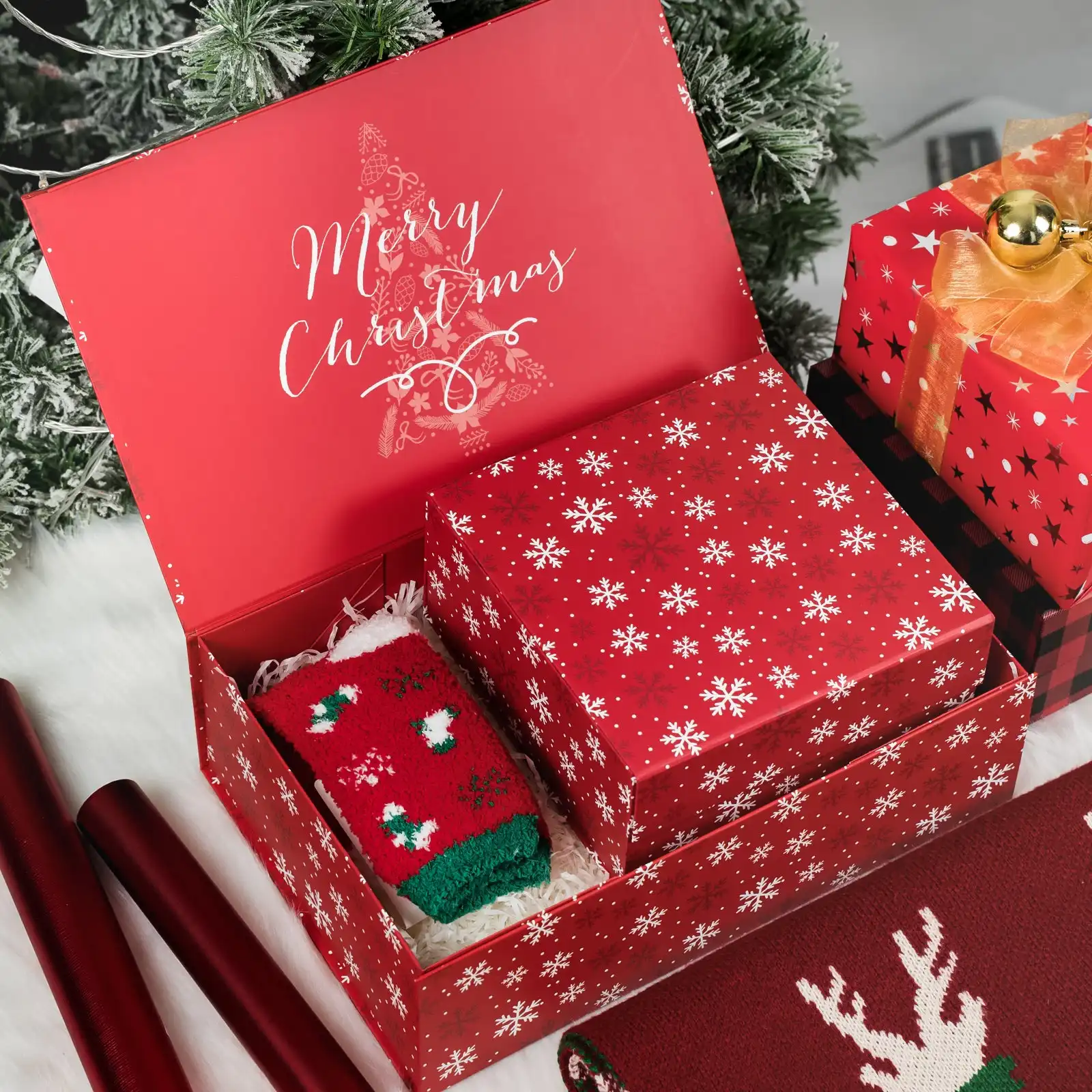 Chiusura magnetica pieghevole bianca di lusso personalizzata di grandi dimensioni per la cura della pelle vestiti abbigliamento confezione regalo di carta per il regalo