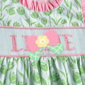 Customized Smocked <strong>Dress</strong> for Girls Custom Embroidery Animal Pattern Wholesale Printed <strong>Baby</strong> <strong>Dresses</strong> with Custom Letter Design - Product Image 6